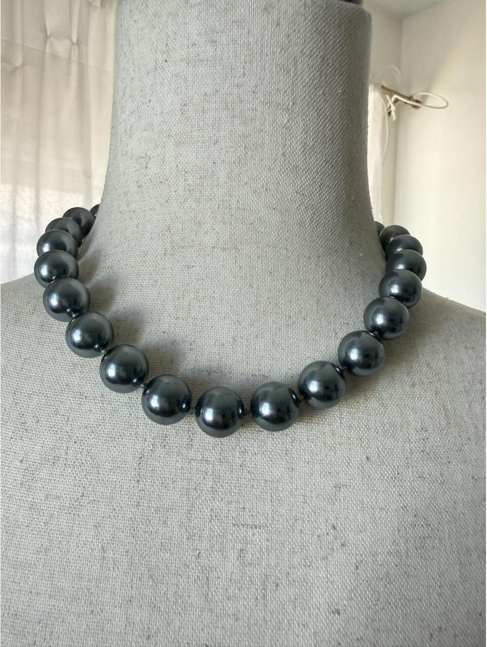 Oversized Gunmetal Gray Faux Pearl Necklace